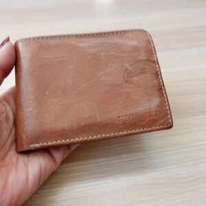 Genuine Leather Bifold Wallet Mens Tan Brown STEVE MADDEN Slim Flip ID